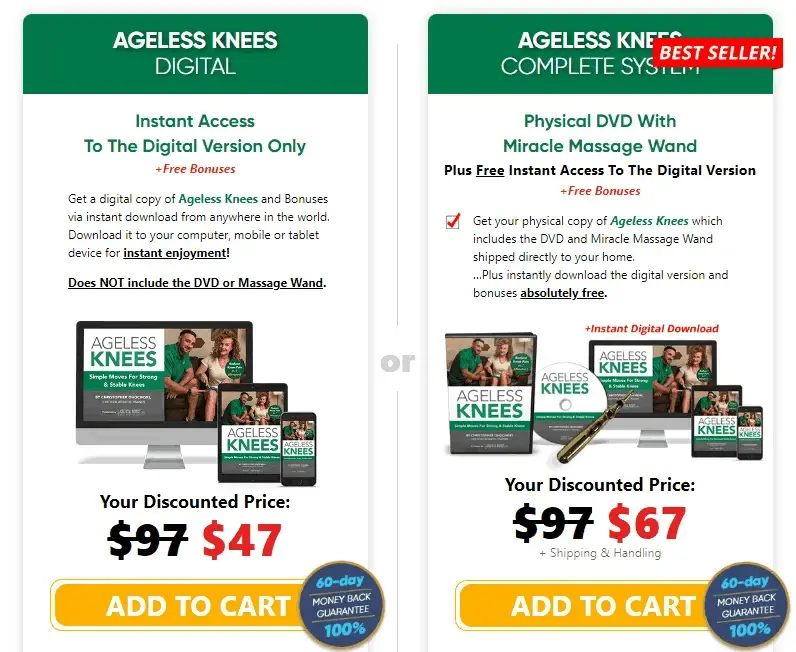 Ageless Knees Prices